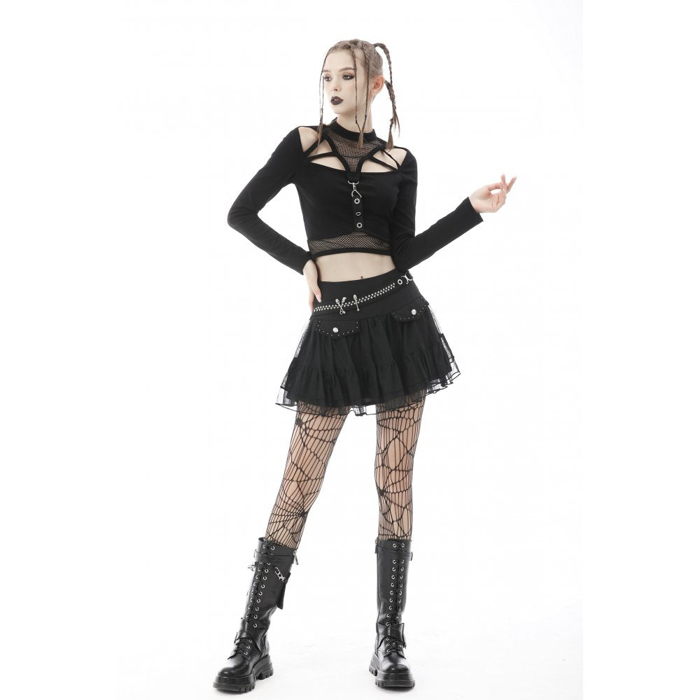 Punk mesh studded flap mini skirt (✦ Dark In Love)