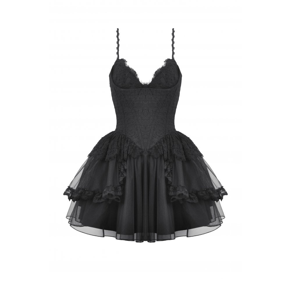 Gothic black swan tulle lace trim dress (✦ Dark In Love)
