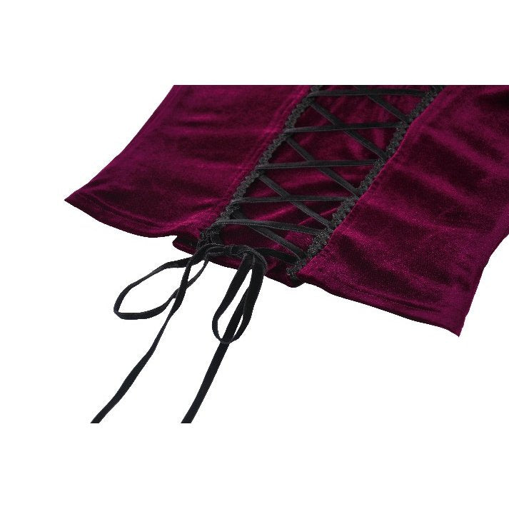 Gothic Burgundy Velvet top with Ribbon Bow and Lace-Up Sides (✦ Dark In Love)