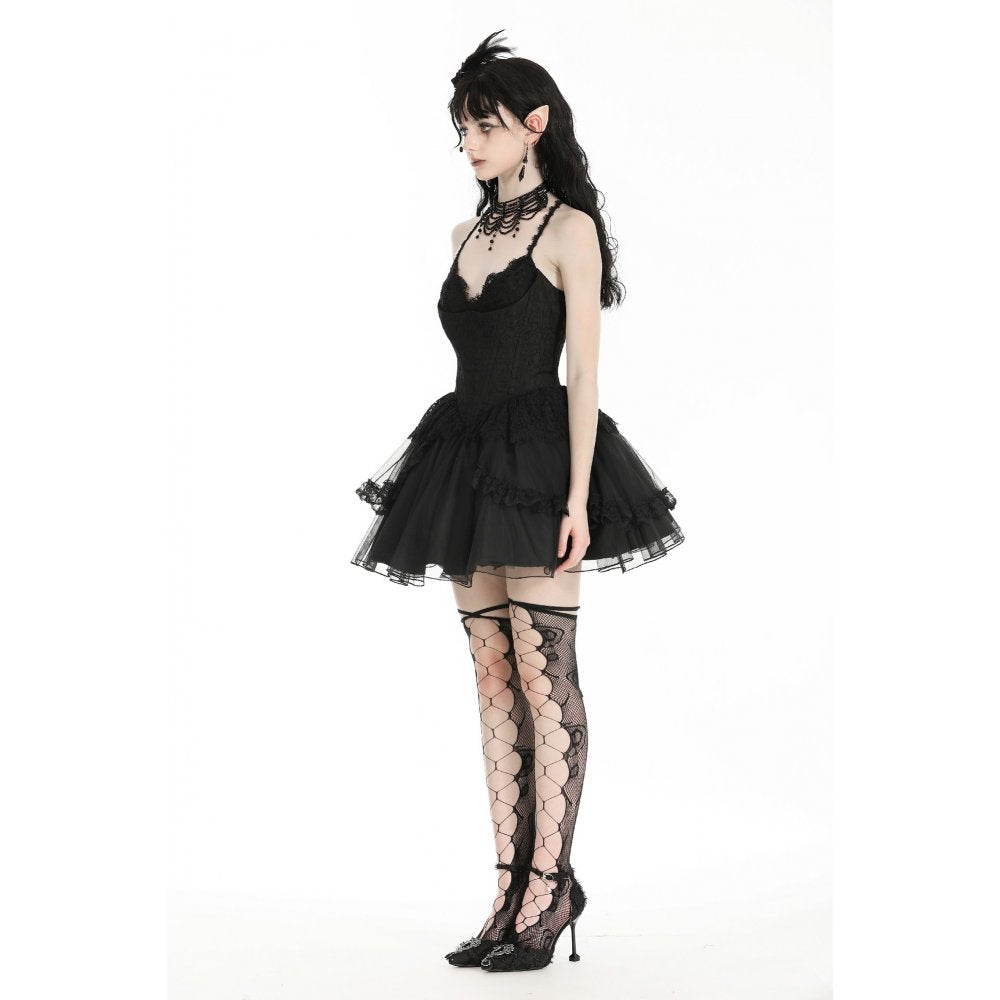 Gothic black swan tulle lace trim dress (✦ Dark In Love)