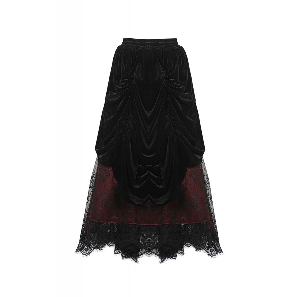 Gothic black red wave velvet lace maxi skirt(✦ Dark In Love)
