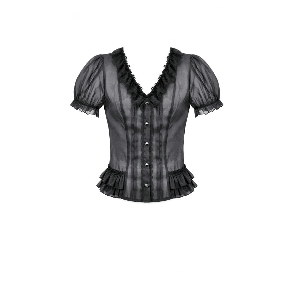 Black Sheer Ruffle Blouse (✦ Dark In Love) IW141