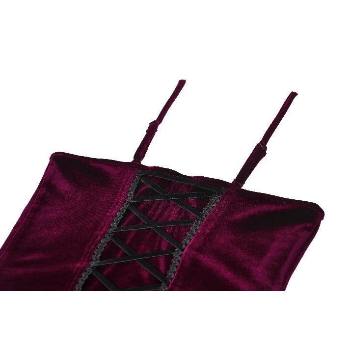 Gothic Burgundy Velvet top with Ribbon Bow and Lace-Up Sides (✦ Dark In Love)