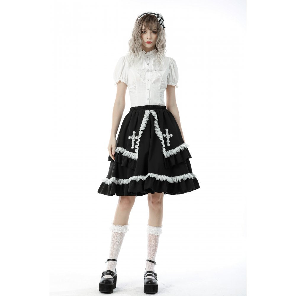 Gothic ruffle neckline blouse - White (✦ Dark In Love) IW087WH