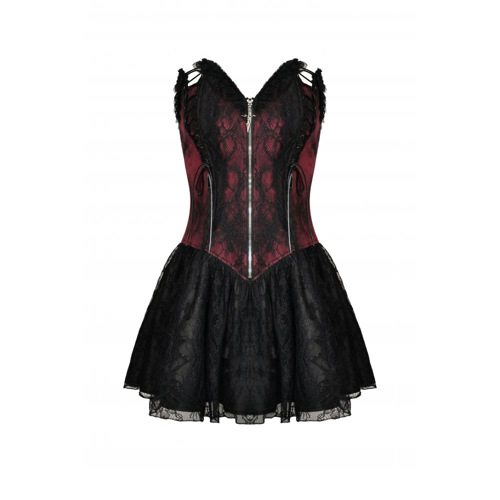 Gothic dead wine lace-up zip dress (✦ Dark In Love)