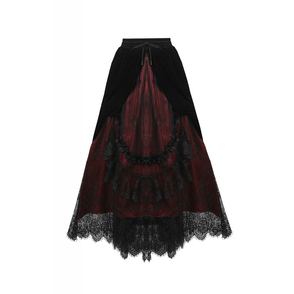Gothic black red wave velvet lace maxi skirt(✦ Dark In Love)