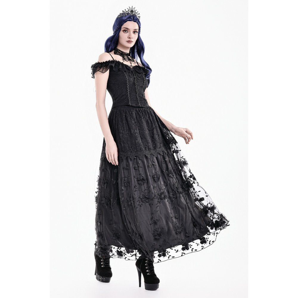 Secret Bloom - Gothic Baroque Lace Tiered Maxi Skirt (✦ Dark In Love) KW470