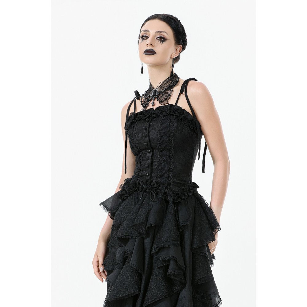 Elegant Floral Jacquard Bustier with Lace & Rose Details (✦ Dark In Love) CW-097