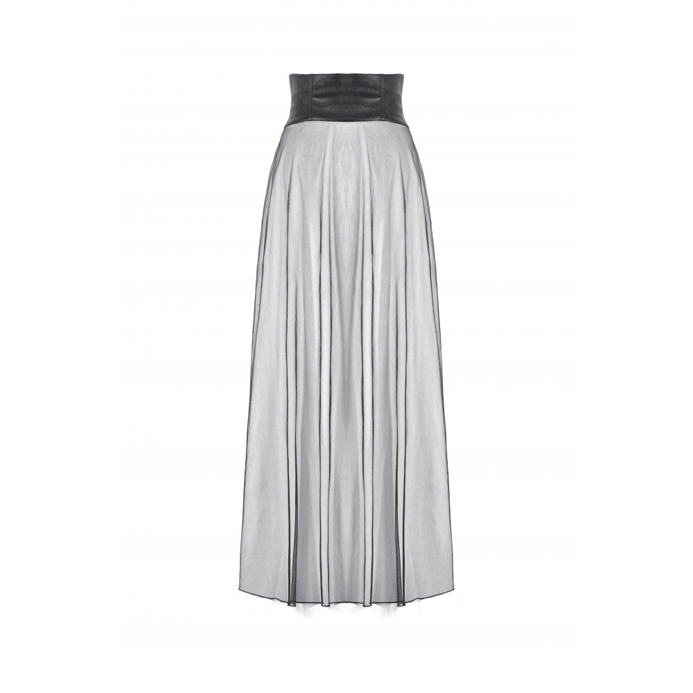Rebel Leather and Mesh Maxi Skirt with Lace-Up Waist and Eyelet Detail (✦ Dark In Love) KW403