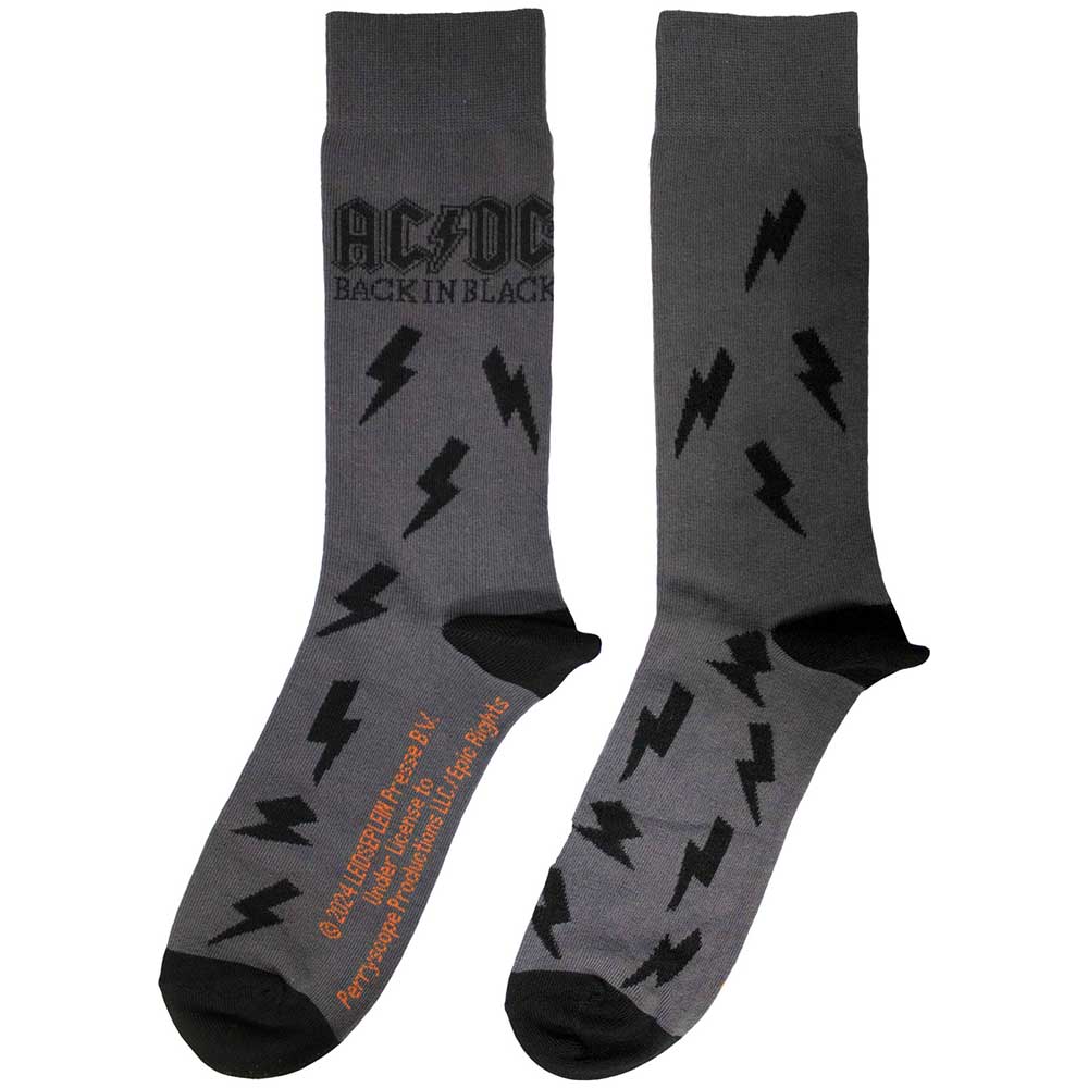 AC/DC Unisex Ankle Socks: Back in Black Bolts (Charcoal Grey) (UK Size 6 - 11)