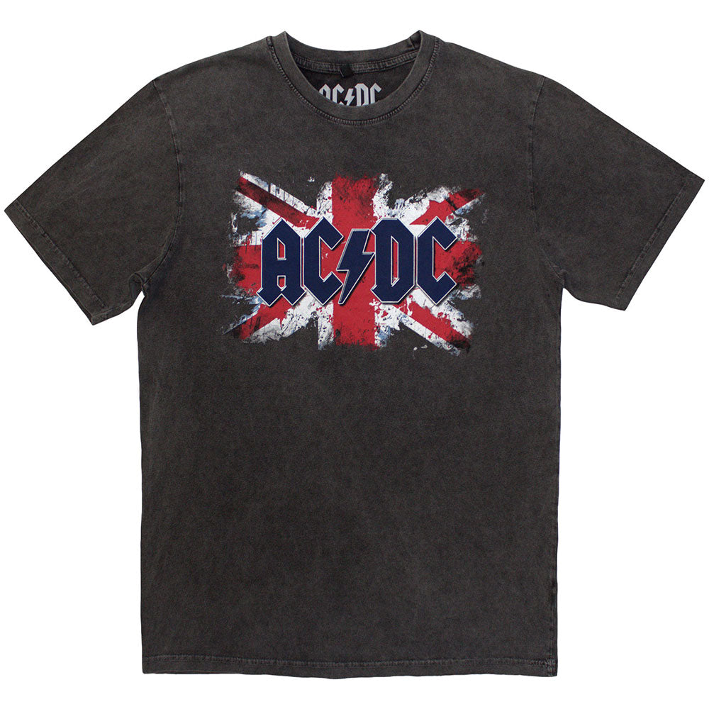 AC/DC Unisex Stone Wash T-Shirt: Flag (Charcoal Grey)