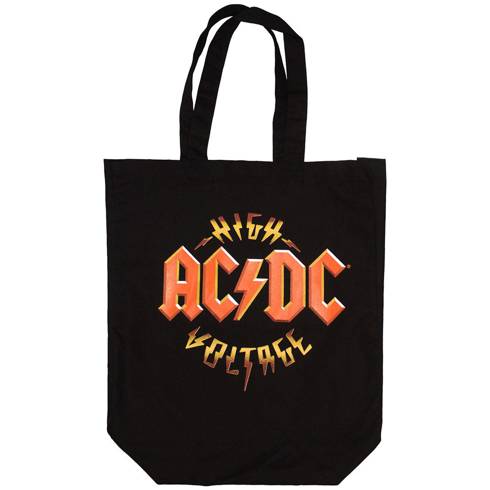 AC/DC Cotton Tote Bag: High Voltage (Black) (Back Print & Ex-Tour)