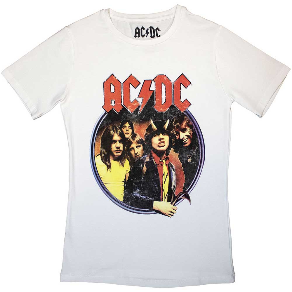 AC/DC Ladies T-Shirt: Highway To Hell Circle (White)