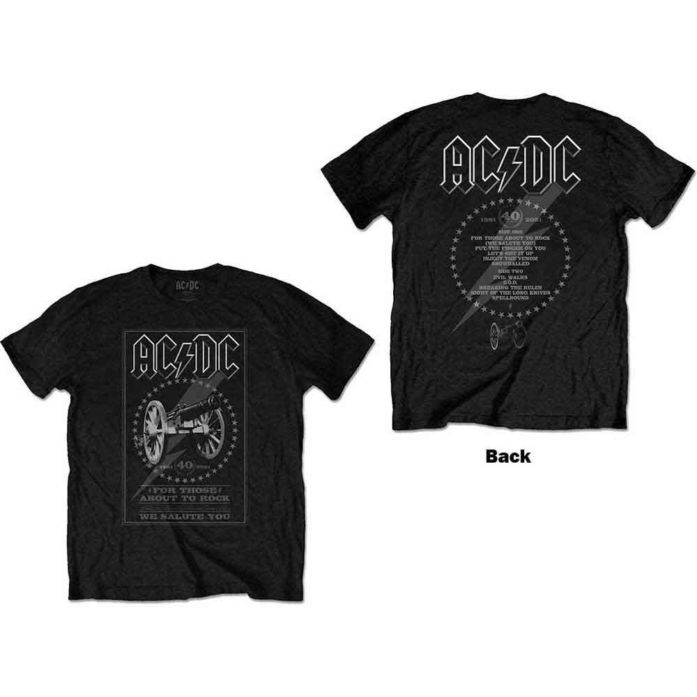 AC/DC Unisex T-Shirt: FTATR 40th Monochrome (Black) (Back Print)