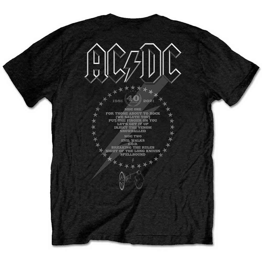 AC/DC Unisex T-Shirt: FTATR 40th Monochrome (Black) (Back Print)