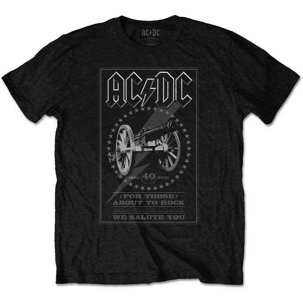 AC/DC Unisex T-Shirt: FTATR 40th Monochrome (Black) (Back Print)