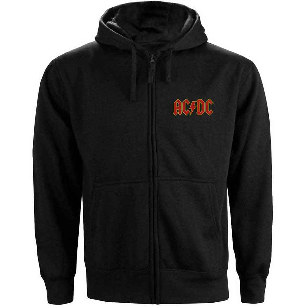 AC/DC Unisex Zipped Hoodie: Logo (Black) (Back Print)
