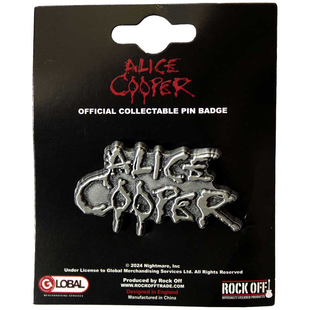 Alice Cooper Pin Badge: Dripping Logo Silver