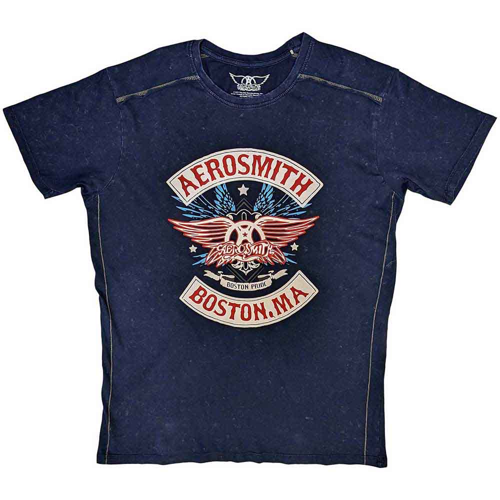 Aerosmith Unisex T-Shirt: Boston Pride (Navy Blue) (Wash Collection)