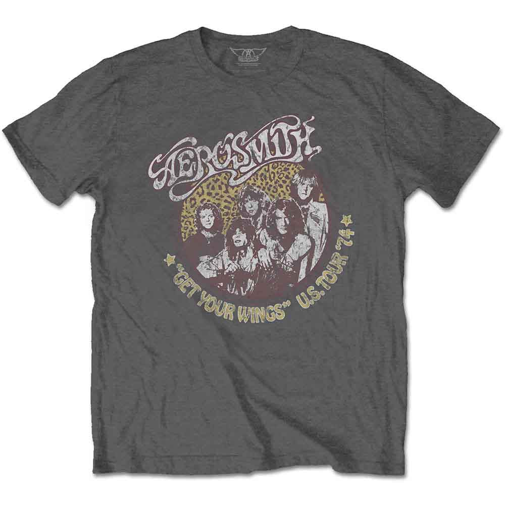 Aerosmith Unisex T-Shirt: Cheetah Print (Charcoal Grey)