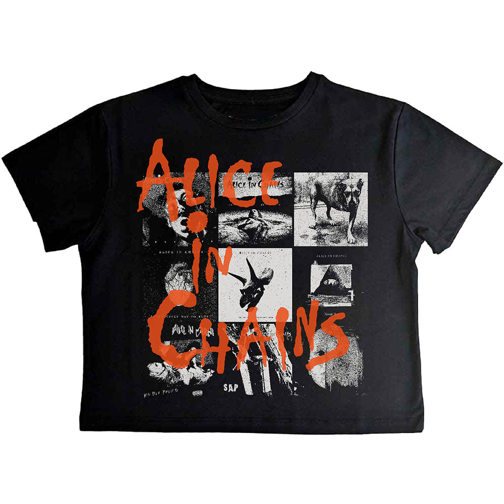 Alice In Chains Ladies Crop Top: Albums Montage (Black)