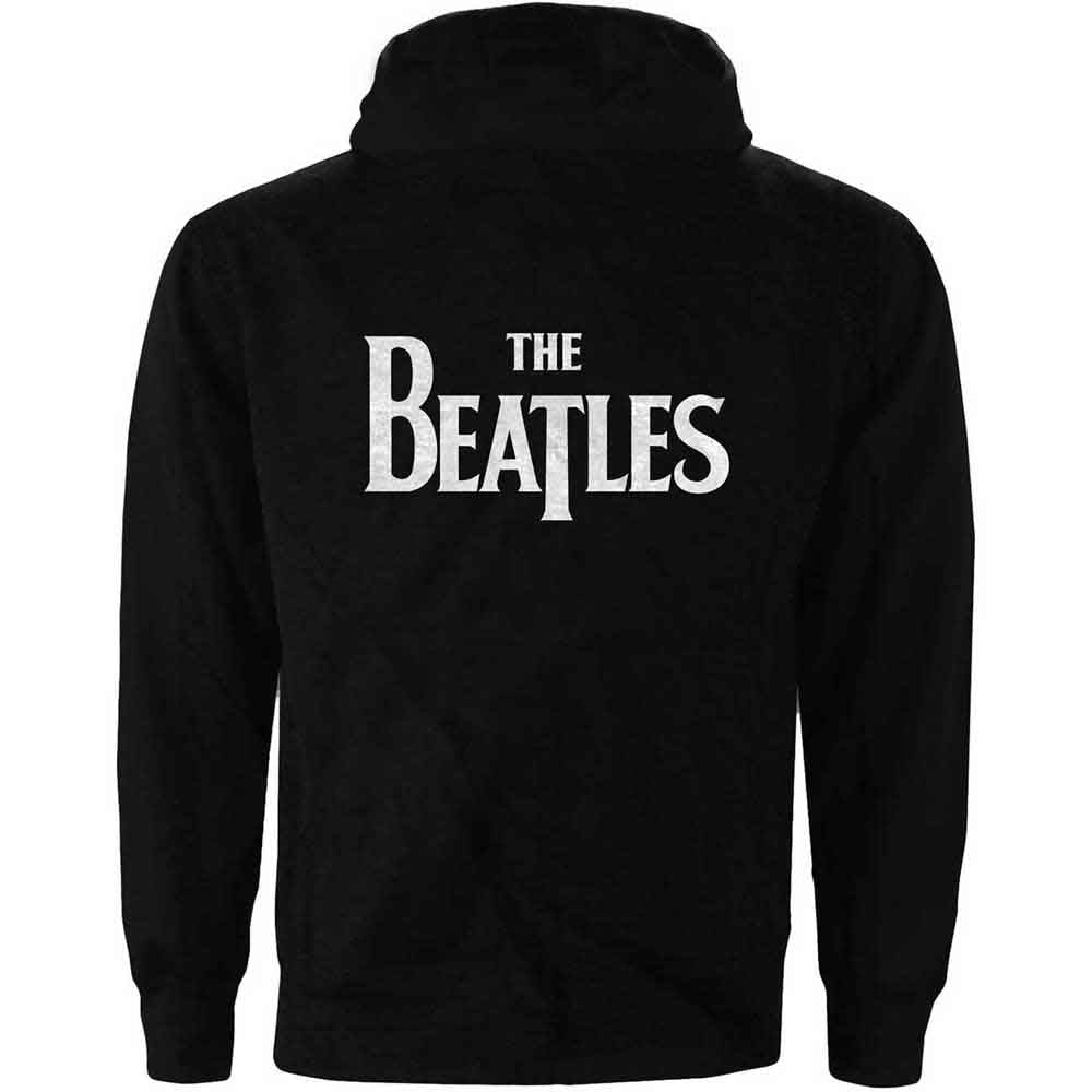 The Beatles Unisex Zipped Hoodie: Drop T Logo (Black) (Back Print)