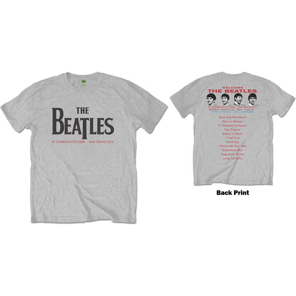 The Beatles Unisex T-Shirt: Candlestick Park (Grey) (Back Print)