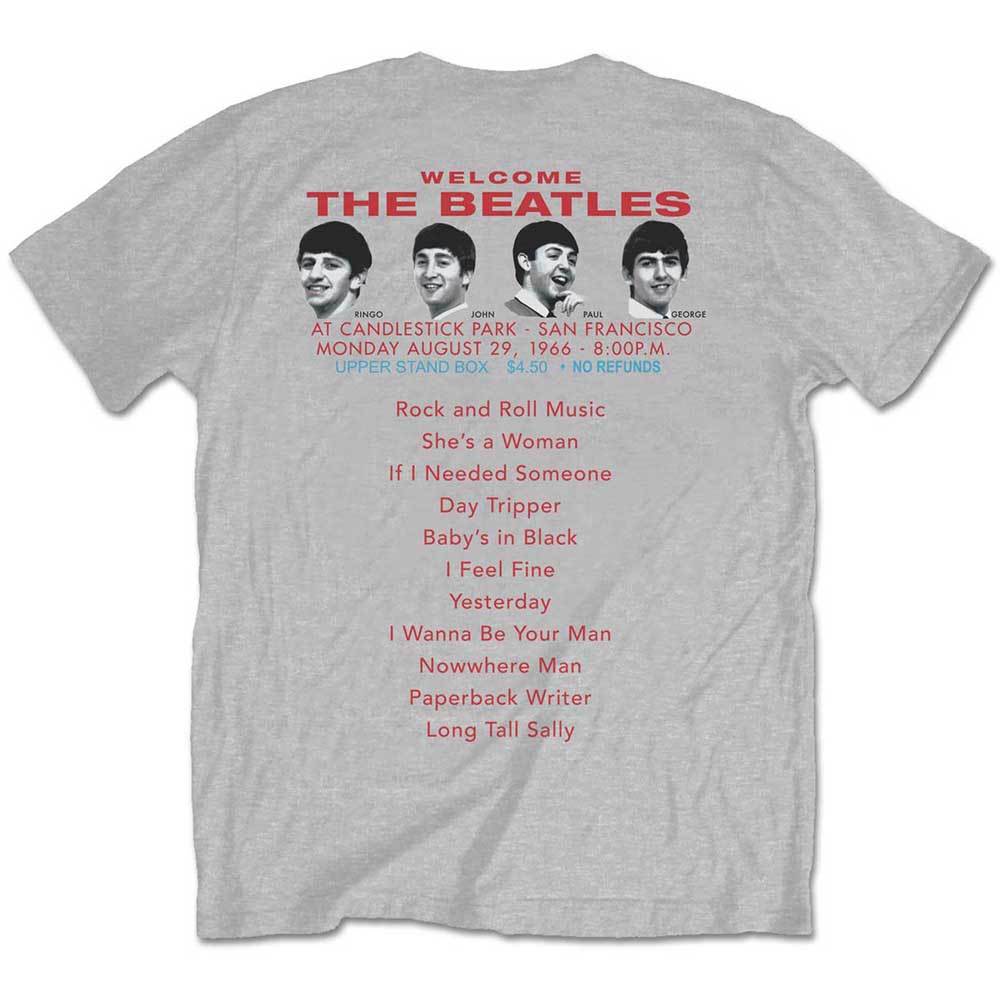 The Beatles Unisex T-Shirt: Candlestick Park (Grey) (Back Print)