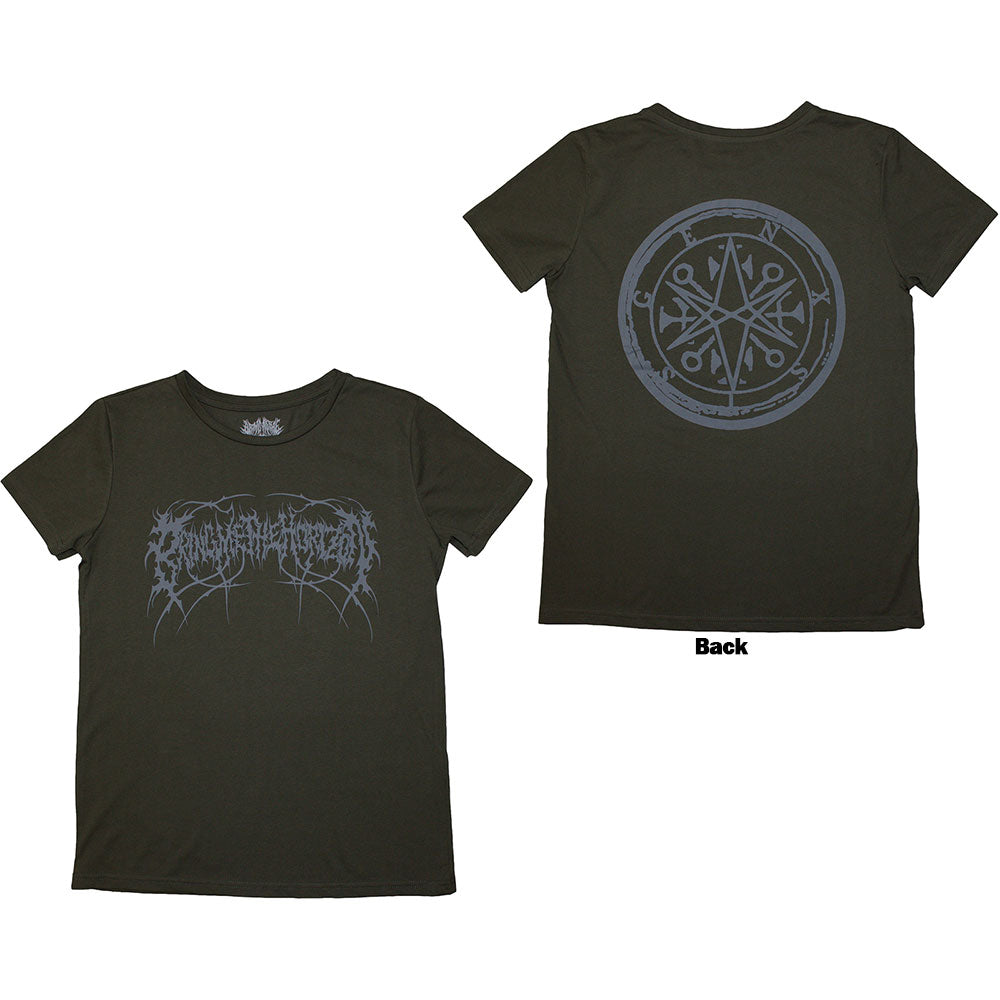 Bring Me The Horizon Ladies T-Shirt: Metal Logo Genxsis (Green) (Back Print)