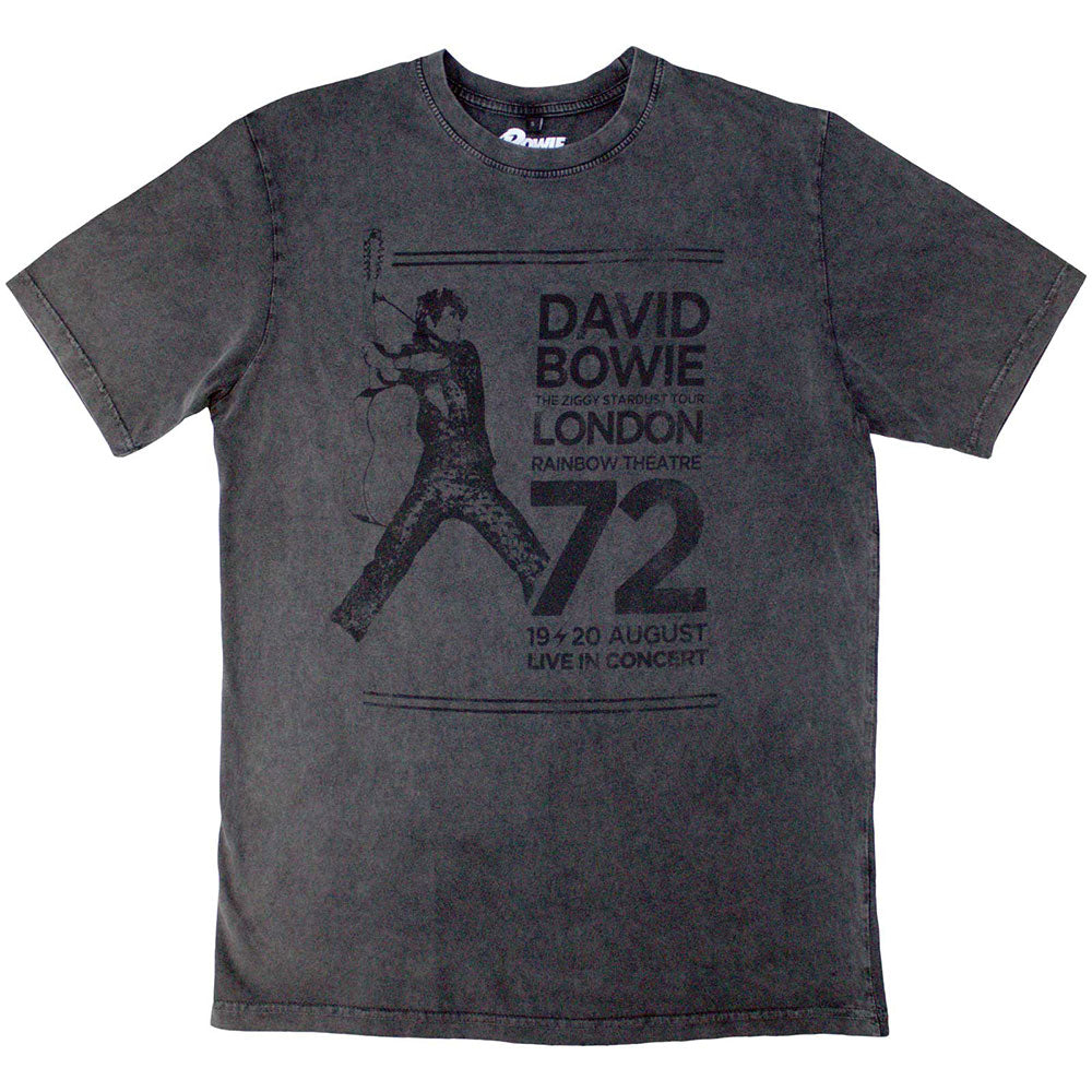 David Bowie Unisex Stone Wash T-Shirt: Rainbow Theater (Charcoal Grey)