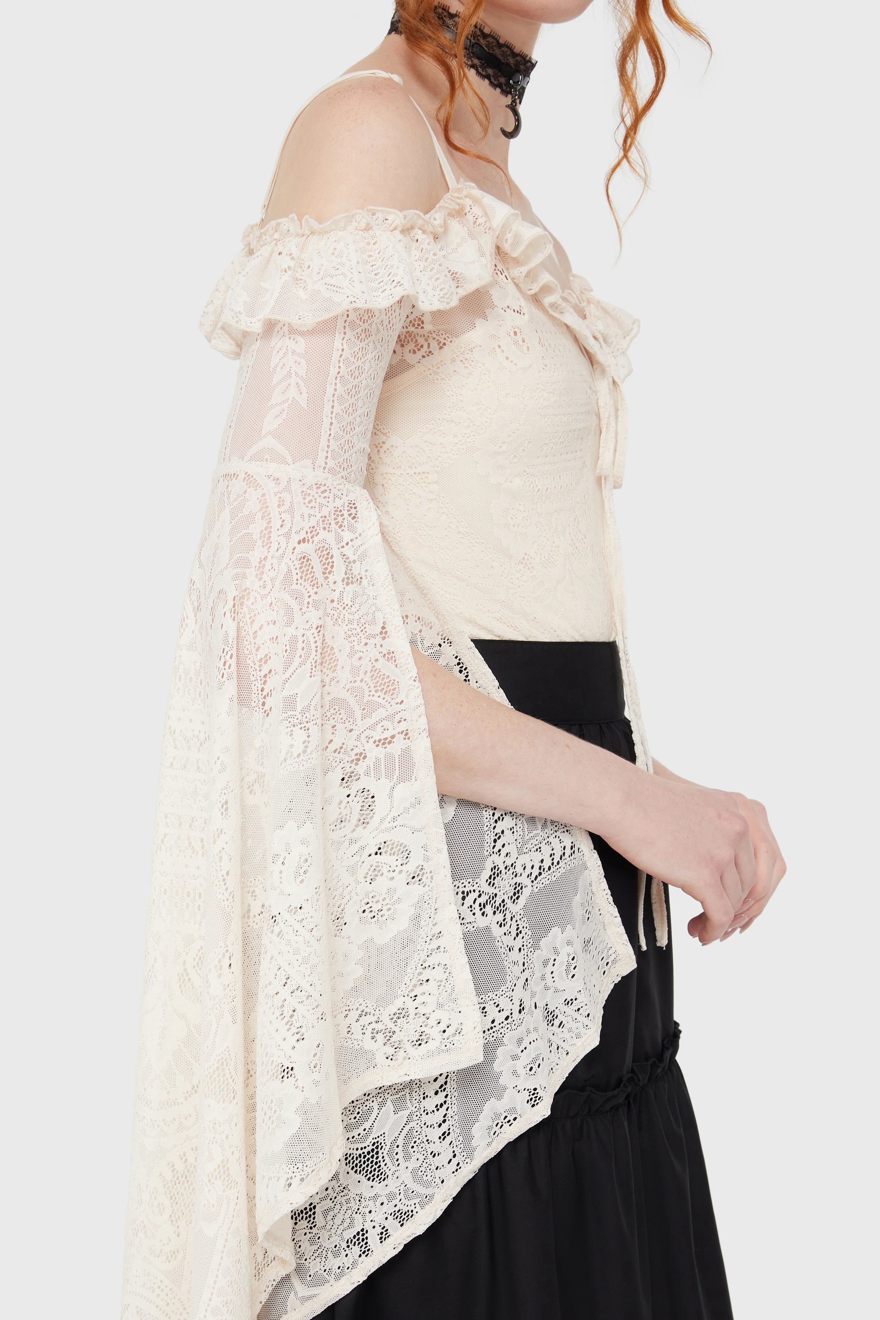 Breathless Lace Bardot Top (Black or Ivory) (✦ Killstar)