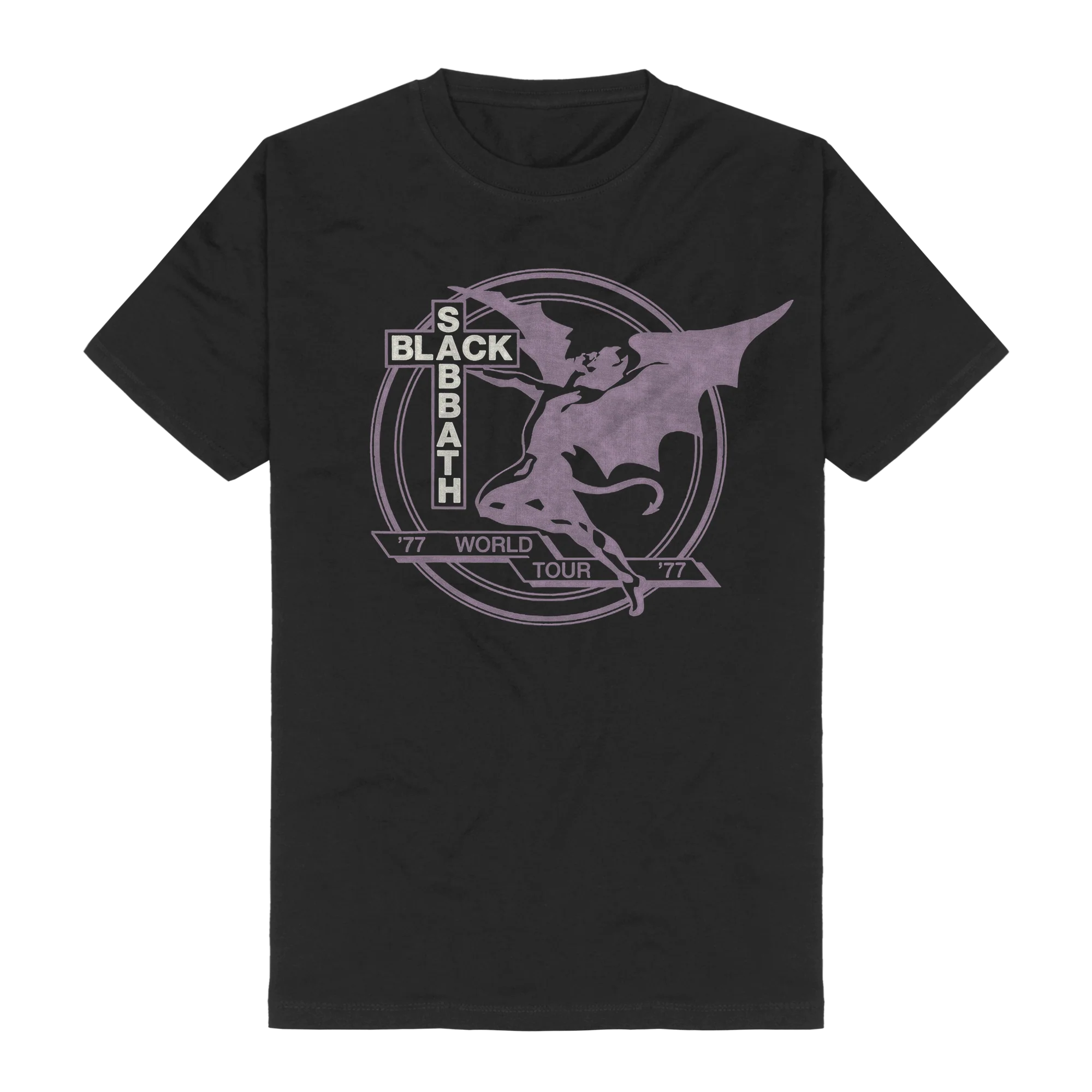 Black Sabbath Unisex T-Shirt: World Tour 1977 (Black) (Back Print)