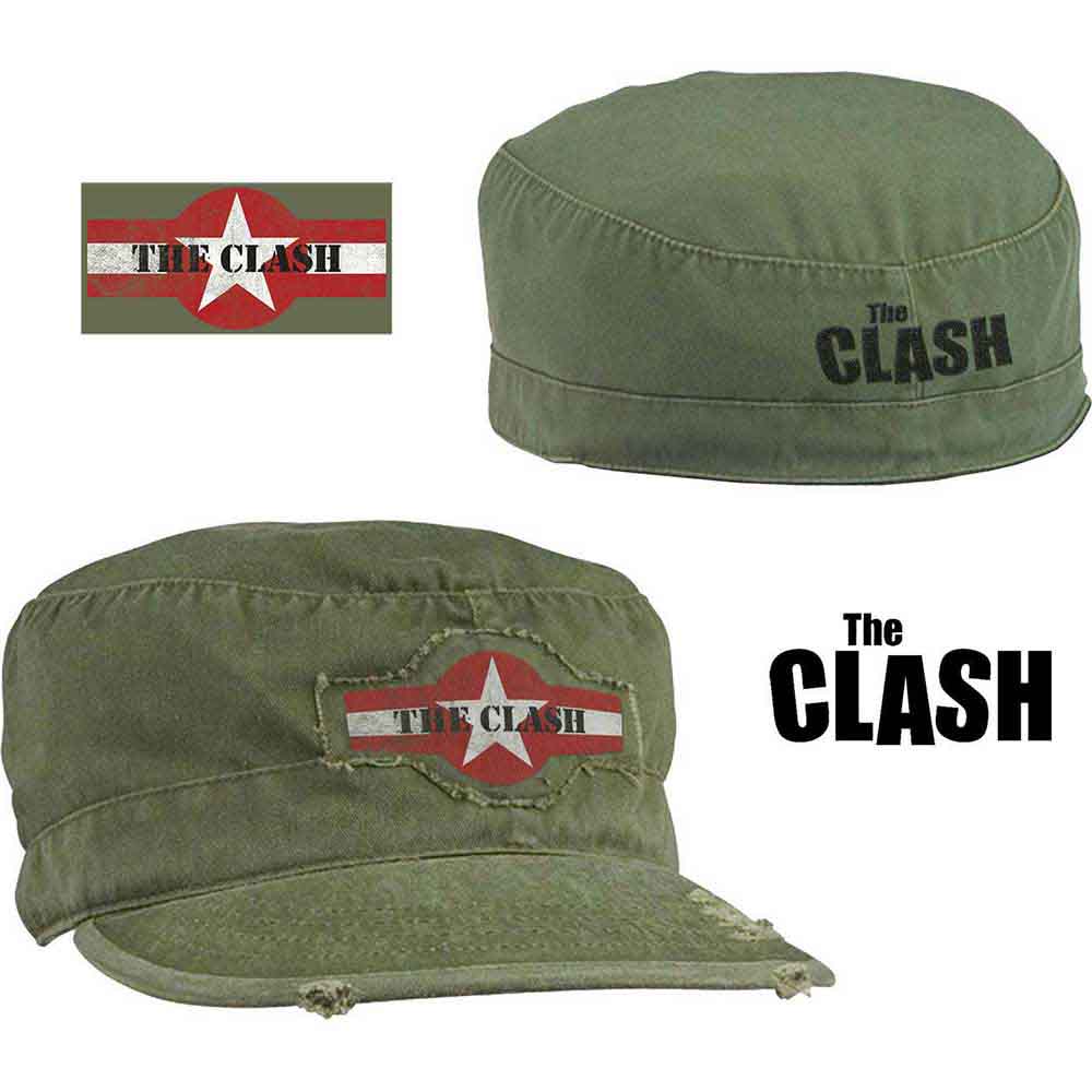 The Clash Unisex Distressed Military Cap: Star Logo (Olive Green)
