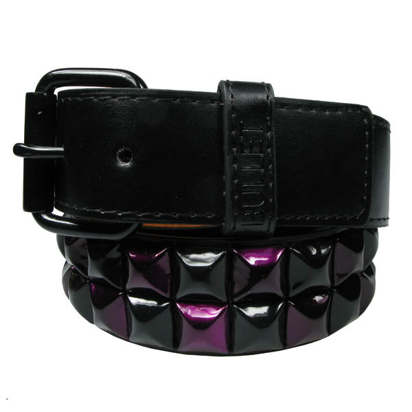 Vegan Leather Belt: 2 Row metallic Purple and Black Check Pyramid Studs