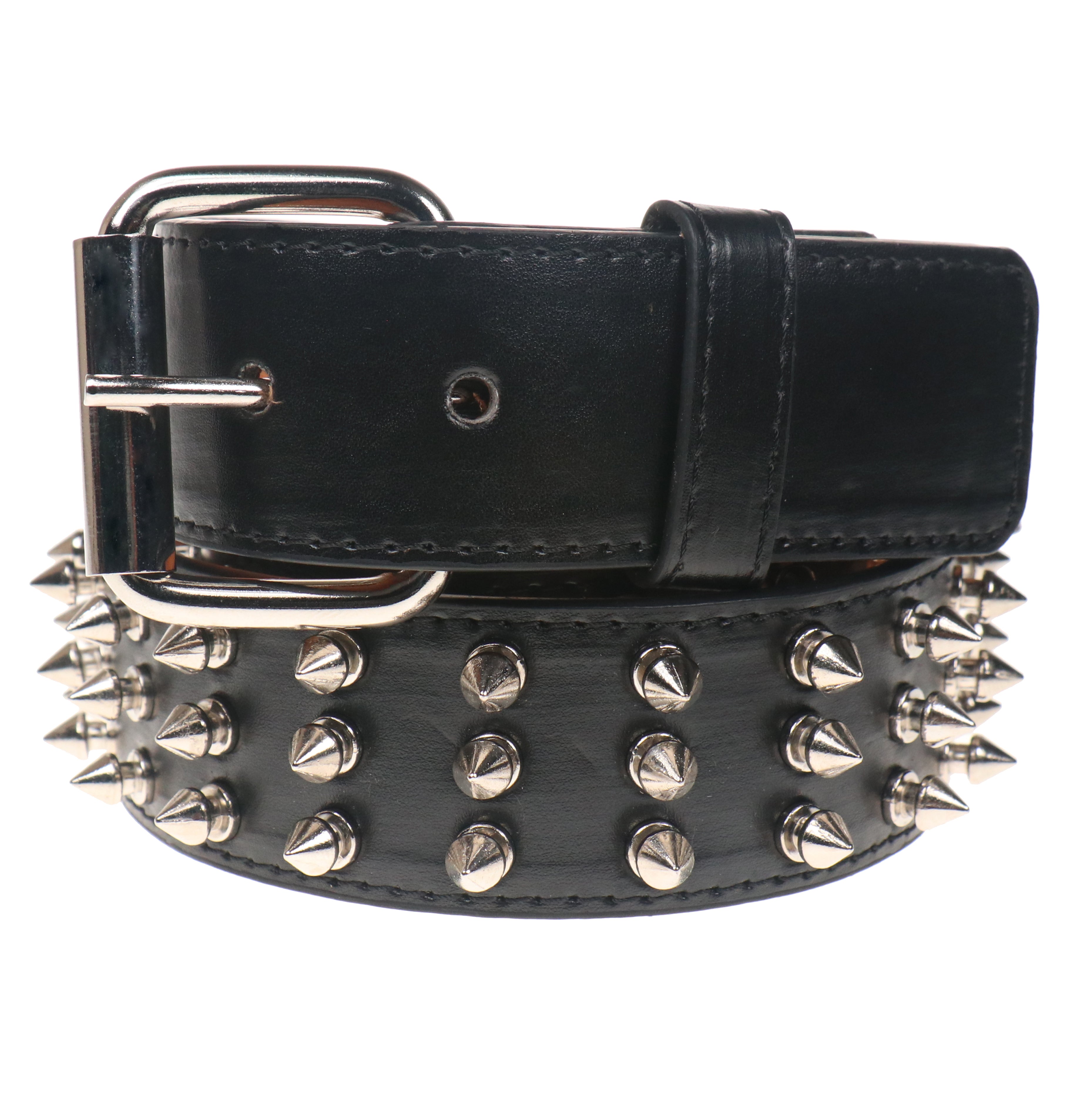 Vegan Leather Belt: 3 Row Spike Studs