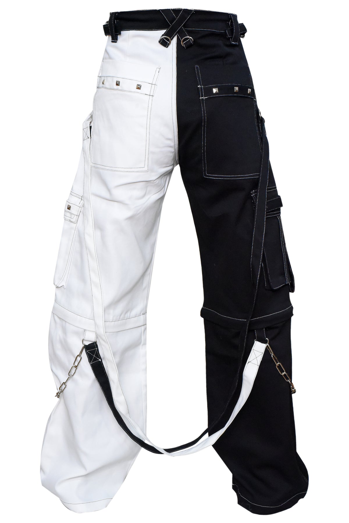 Split-Leg Cargo Pants (Black/White) (✦ British Denim Ind.)