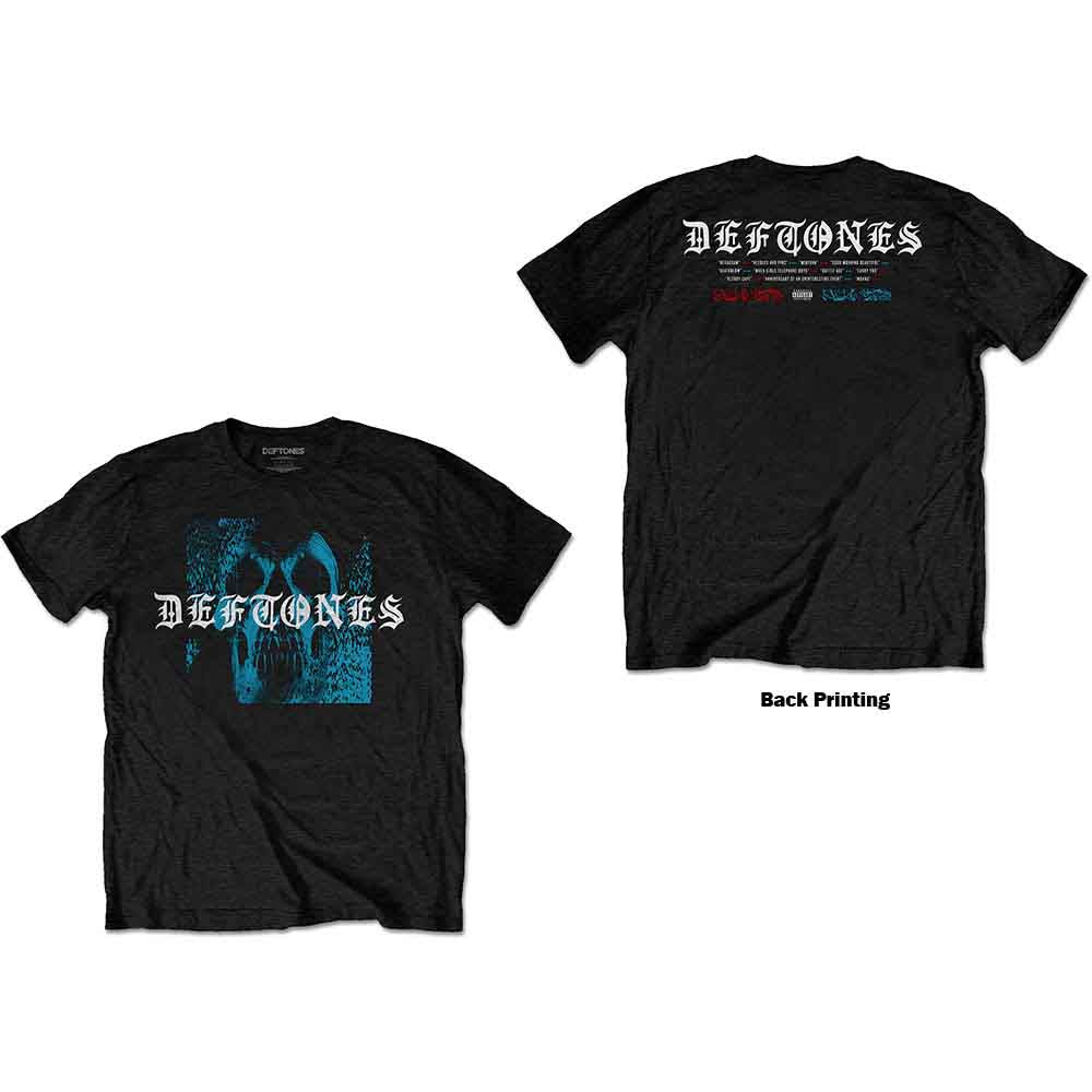 Deftones Unisex T-Shirt: Static Skull (Black) (Back Print)