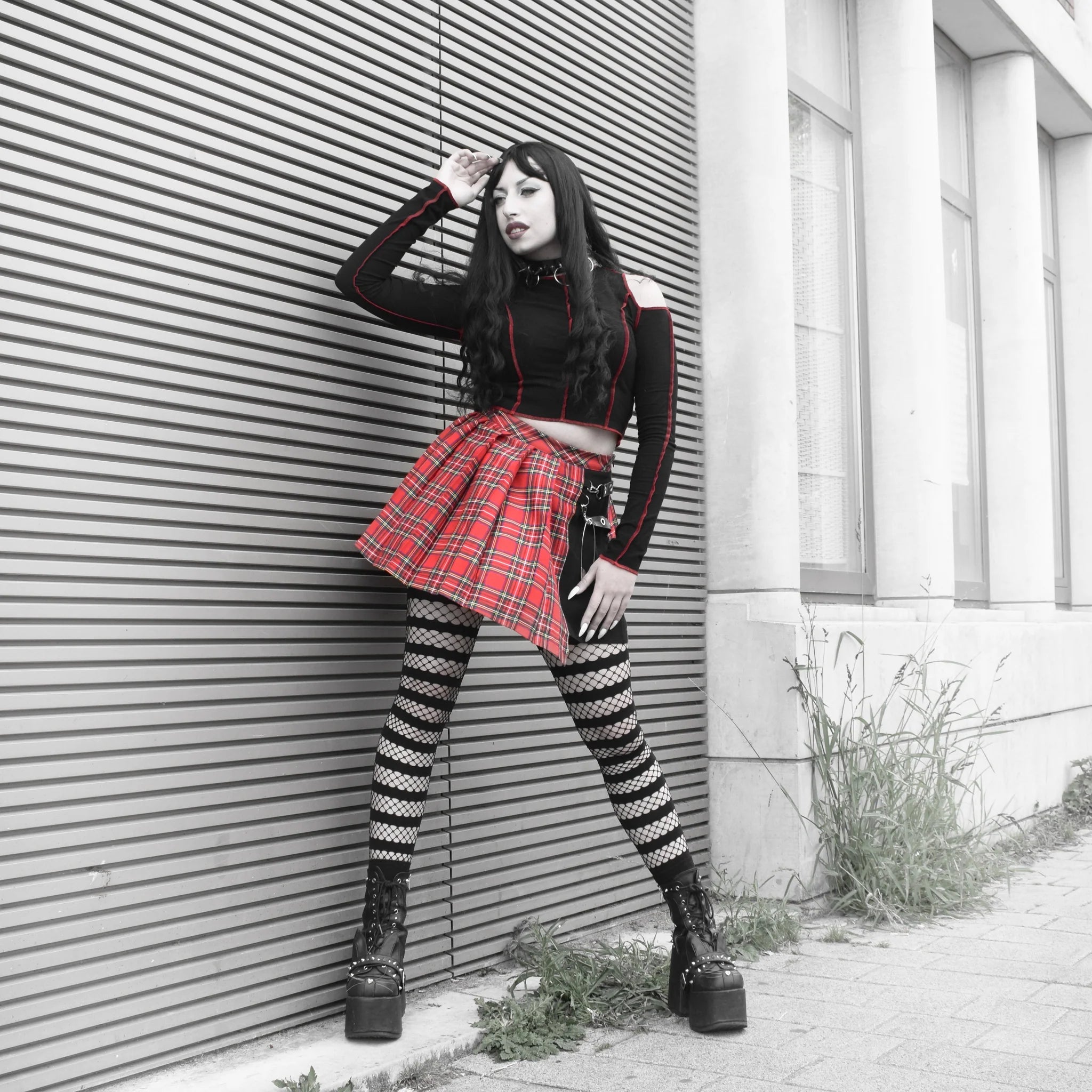 Fishnet Opaque Stripe Tights (Black)
