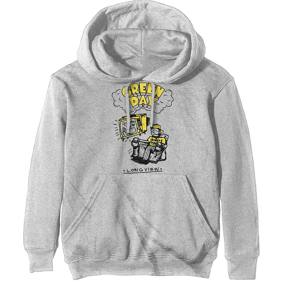 Green Day Unisex Pullover Hoodie: Longview Doodle (Light Grey)