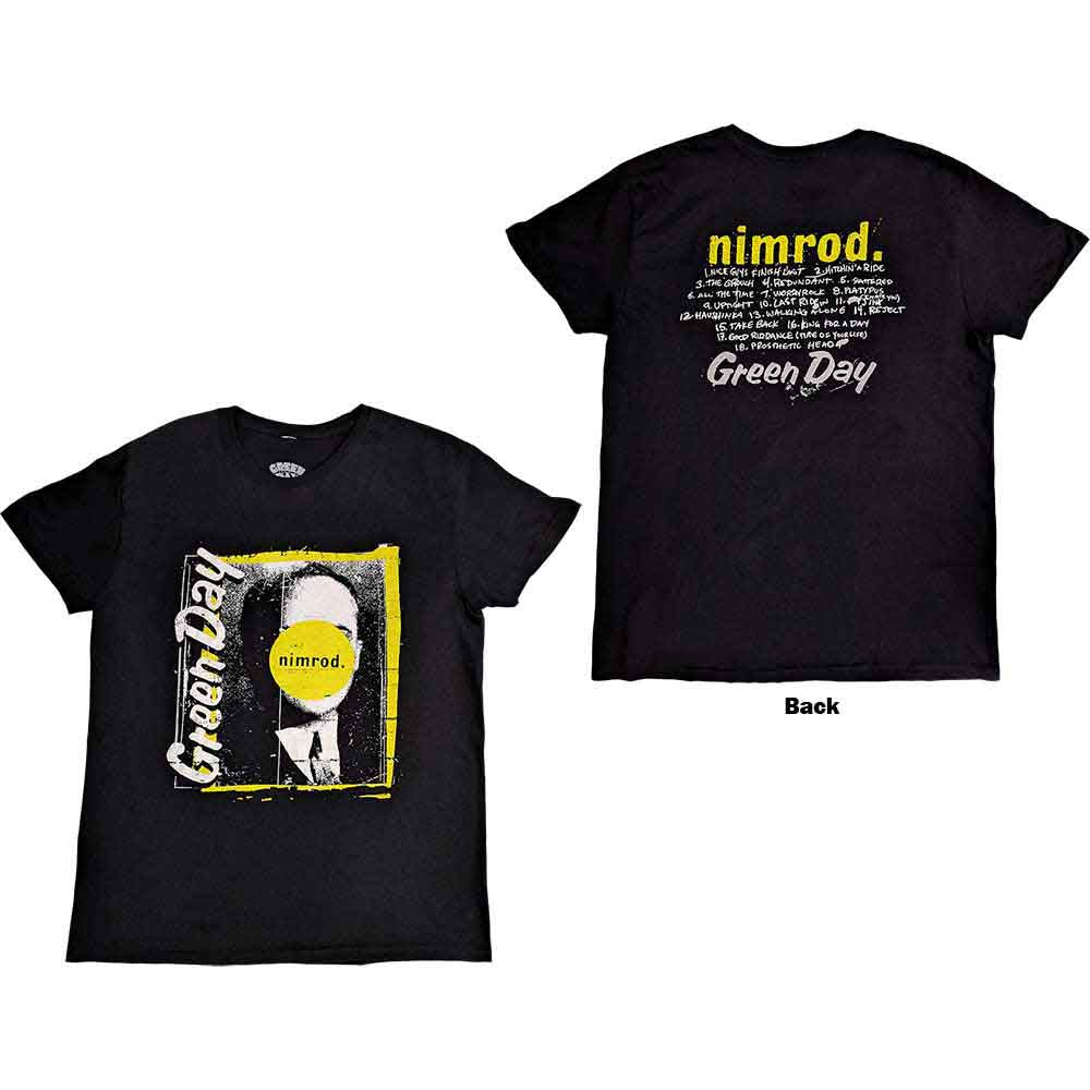 Green Day Unisex T-Shirt: Nimrod Tracklist (Black) (Back Print)