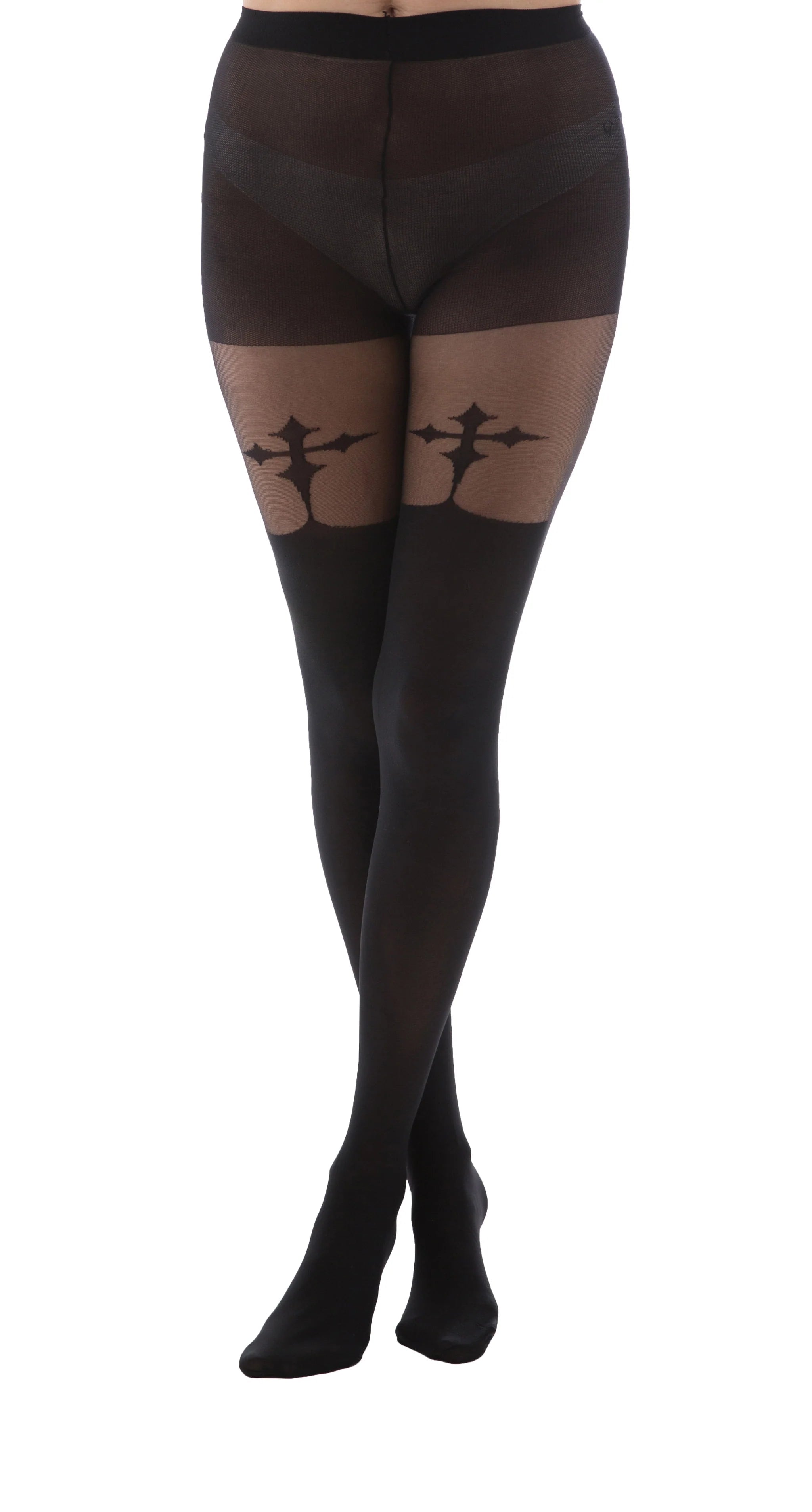 Goth Cross Suspender Tights (Black)
