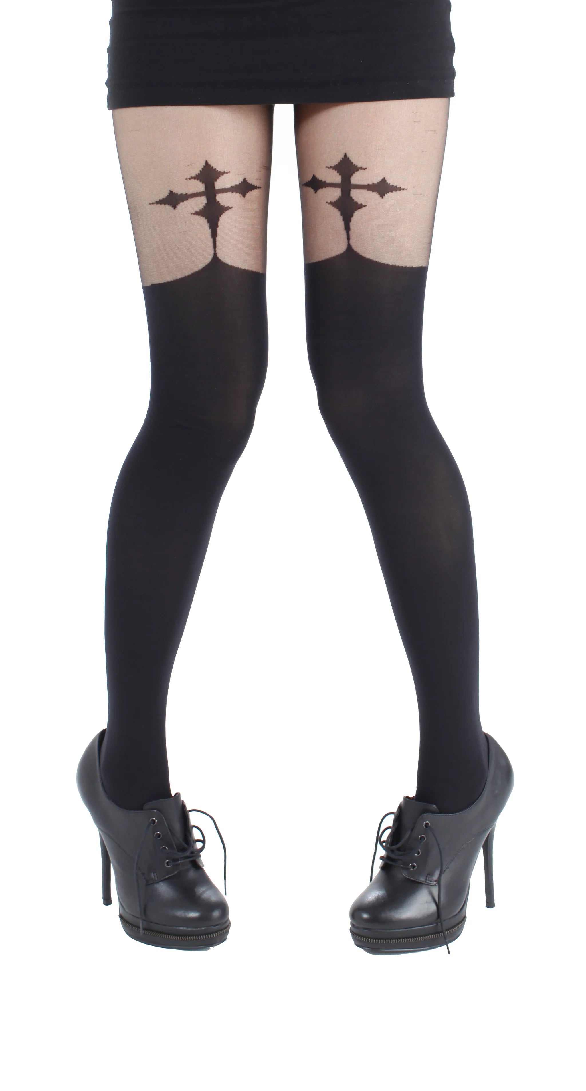 Goth Cross Suspender Tights (Black)