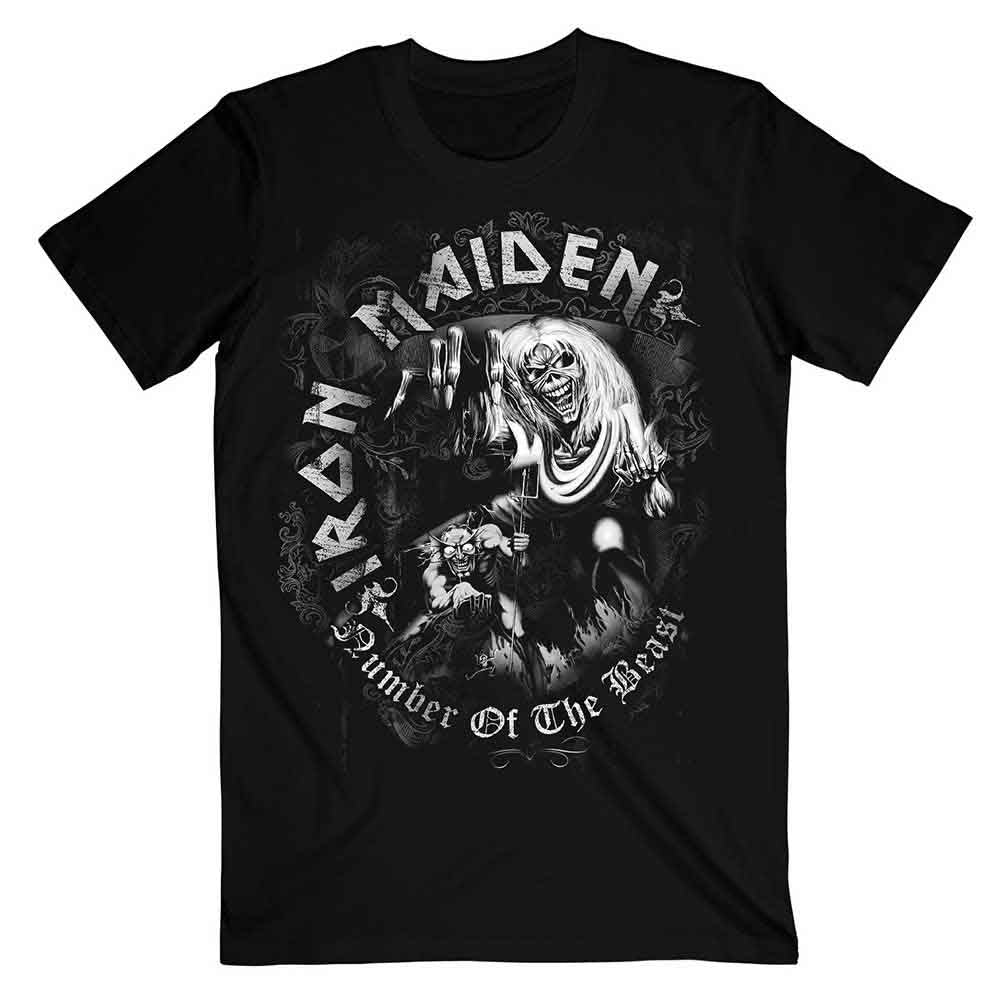 Iron Maiden Unisex T-Shirt: Number Of The Beast Grey Tone (Black)
