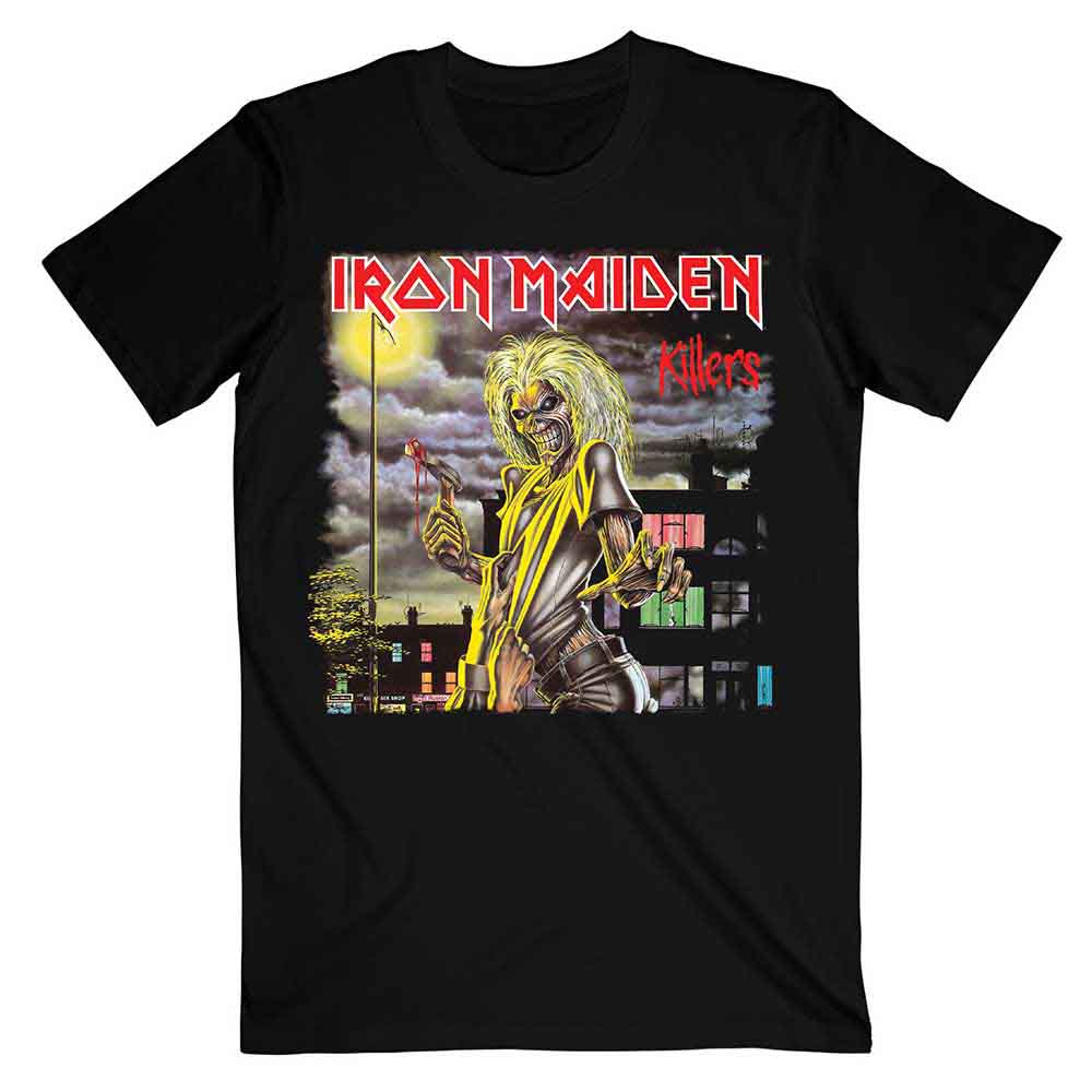 Iron Maiden Unisex T-Shirt: Killers V.2. Album Track list (Black) (Back Print)