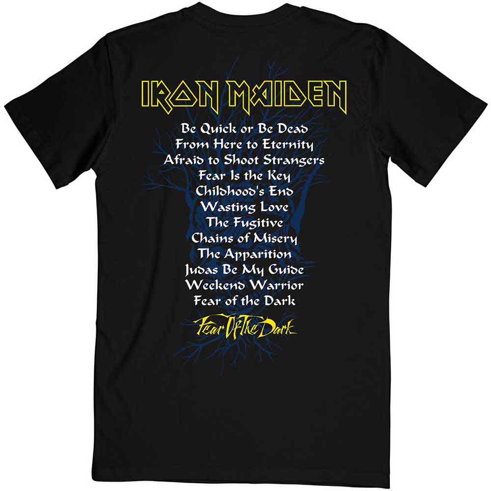 Iron Maiden Unisex T-Shirt: Fear of the Dark Album Track listing (Black) (Back Print)