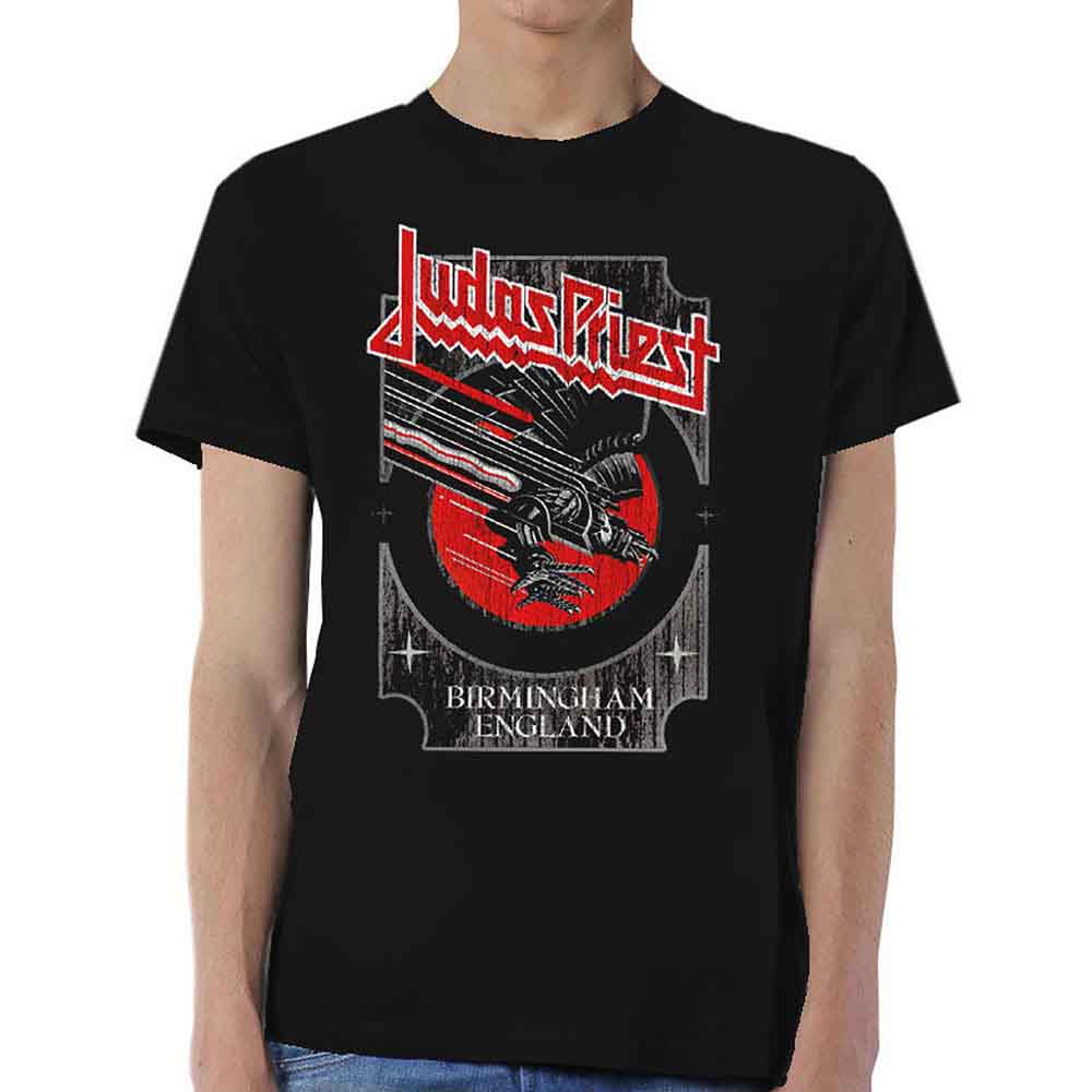 Judas Priest Unisex T-Shirt: Silver and Red Vengeance (Black)