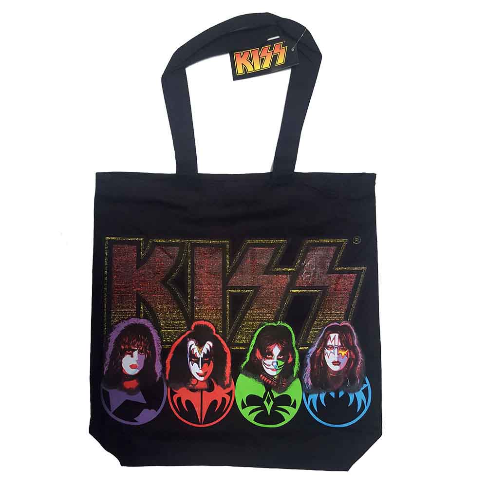 KISS Cotton Tote Bag: Faces & Logo (Multicolour) (Back Print)