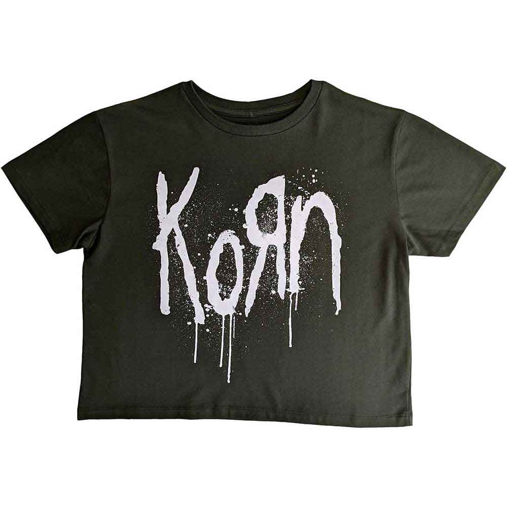 Korn Ladies Crop Top: Still A Freak (Olive Green) (Back Print)