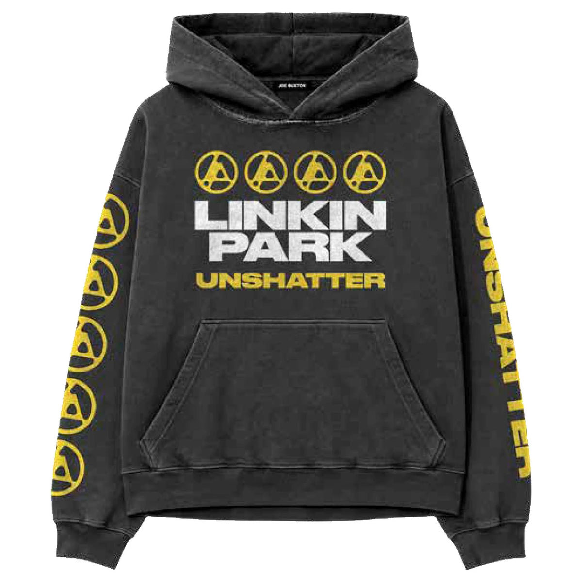 Linkin Park Unisex Pullover Hoodie: Unshatter (Charcoal Grey) (Back Print & Sleeve Print)