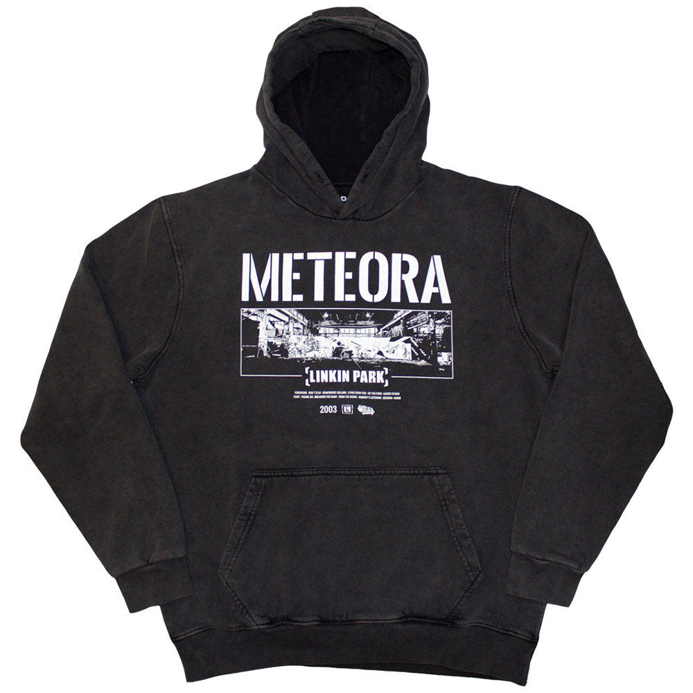 Linkin Park Unisex Stone Wash Pullover Hoodie: Meteora Wall Art (Charcoal Grey) (Wash Collection)